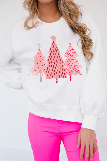 Sudadera con estampado de puntos de árbol de Navidad blanco