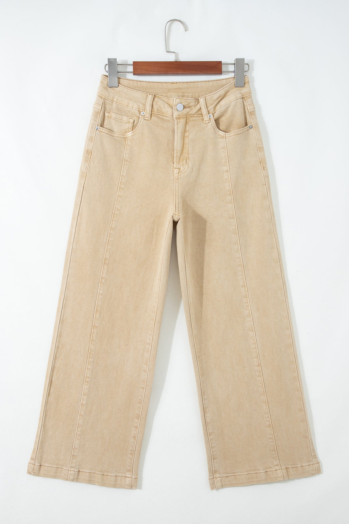 Apricot Solid Color Seamed Center Wide Leg Cropped Jeans