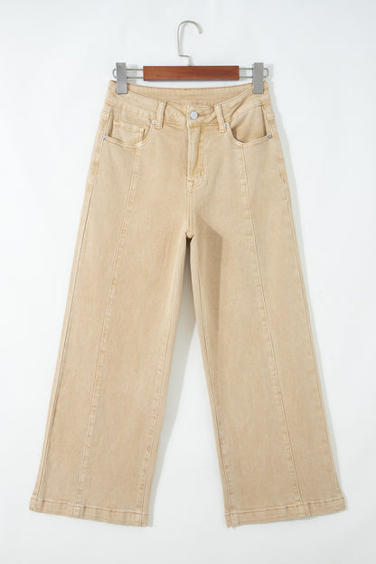 Apricot Solid Color Seamed Center Wide Leg Cropped Jeans