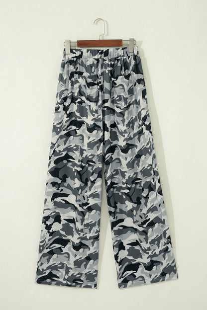 Green Camouflage Print Drawstring Casual Pants