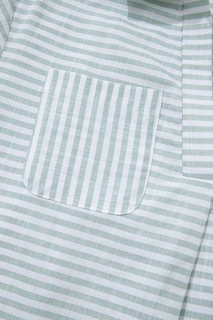 Robe de plage à rayures blanches, col en V, poche poitrine, manches longues