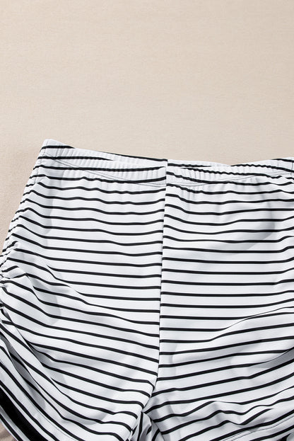 Ensemble tankini à rayures noires et cordon de serrage latéral