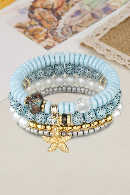 Ensemble de 4 bracelets de perles avec pendentif étoile de mer bleu clair