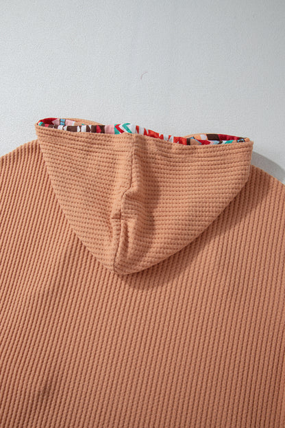 Sweat à capuche kaki en tricot gaufré patchwork aztèque grande taille