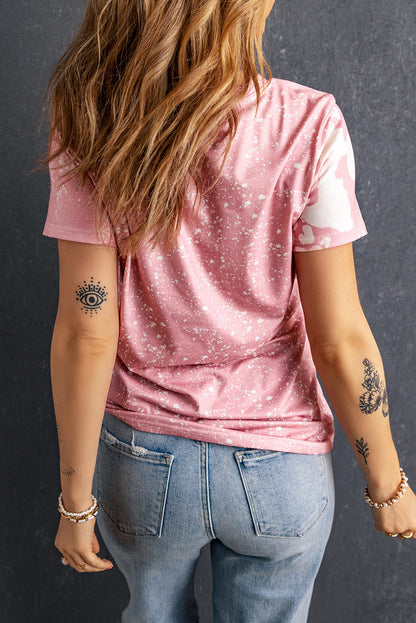 T-shirt graphique à imprimé léopard délavé « Love Always Heart »