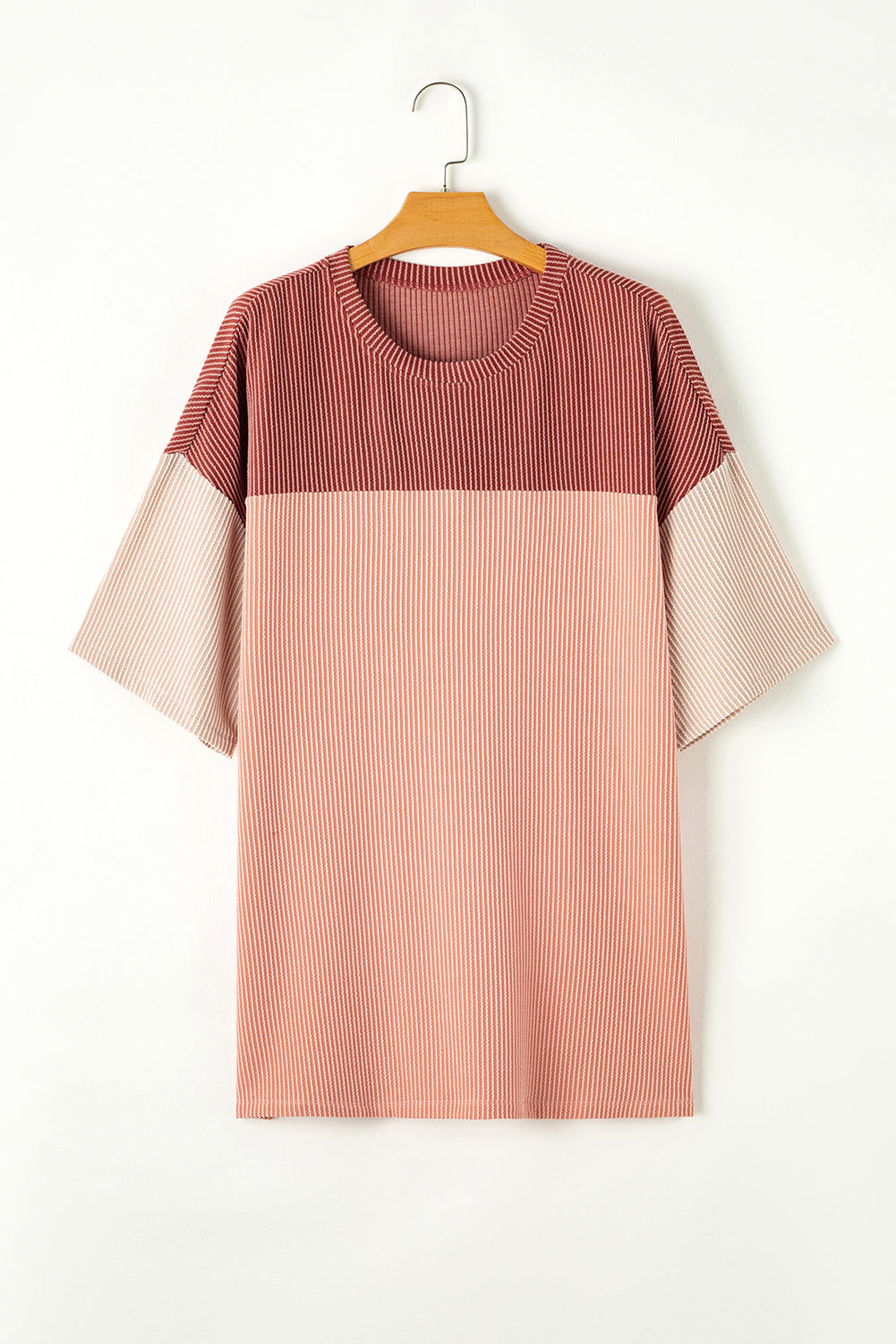 T-shirt côtelé colorblock rose grande taille