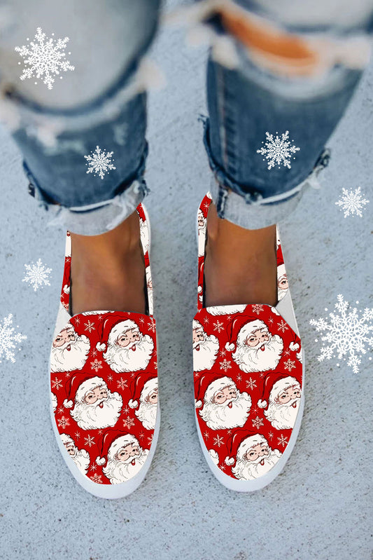 Zapatos planos de lona sin cordones con estampado de Papá Noel rojo