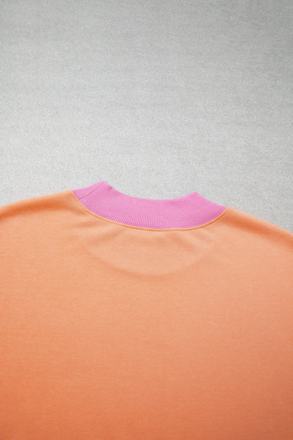 Grapefruit Orange Color Block Contrast Trim Plus Size Sweatshirt