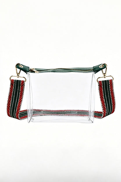 Blackish Green Contrast Trim Zipped Transparent PVC Single Shoulder Bag