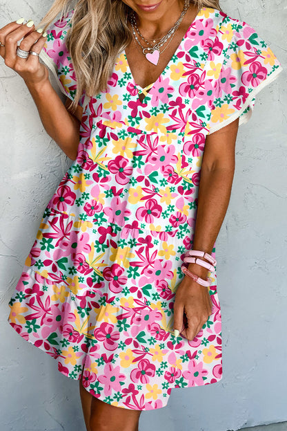 Robe kaki à imprimé croisé et col en V, manches flottantes