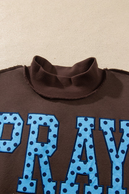 Coffee PRAY Polka Dot Embroidered Mock Neck Sweatshirt
