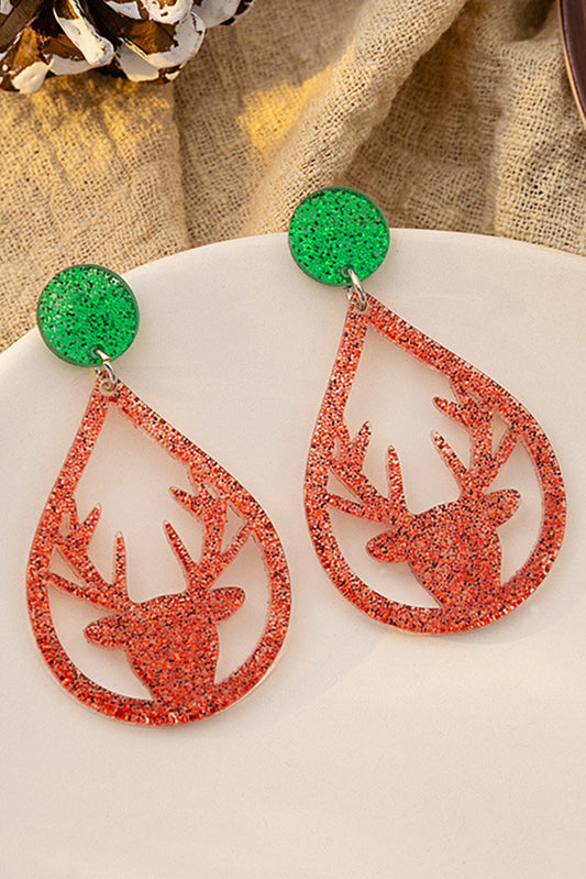 Fiery Red Elk Christmas Acrylic Earrings