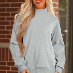 Gray Solid Color Oversized Mock Neck Sweatshirt