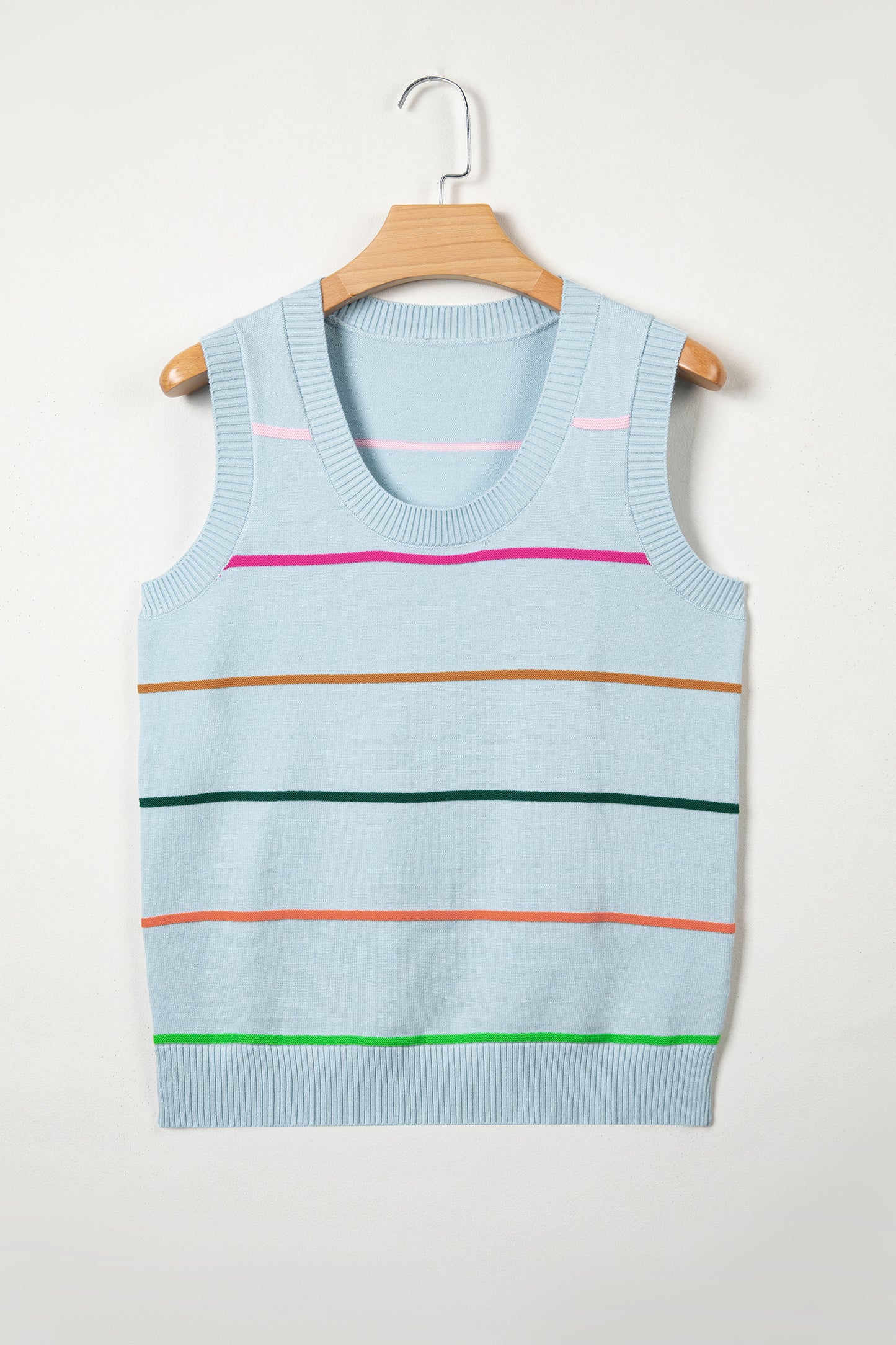 Blue Stripe Round Neck Knitted Sweater Tank