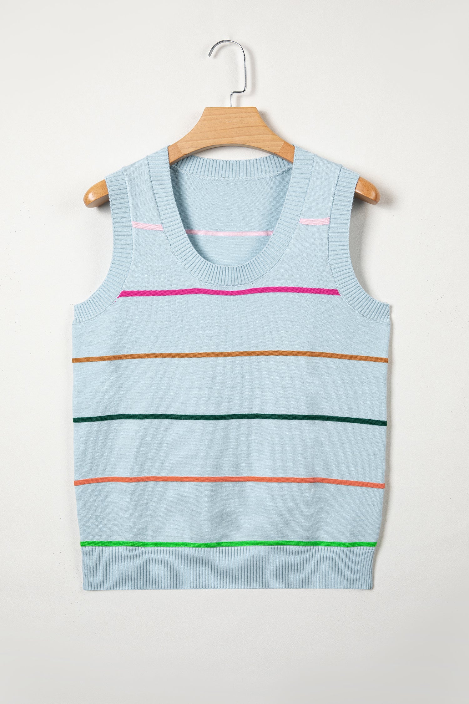 Blue Stripe Round Neck Knitted Sweater Tank