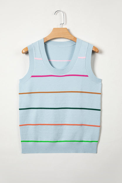 Blue Stripe Round Neck Knitted Sweater Tank