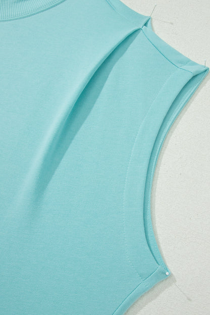 Mint Green Plus Size High Neck Cap Sleeve Top