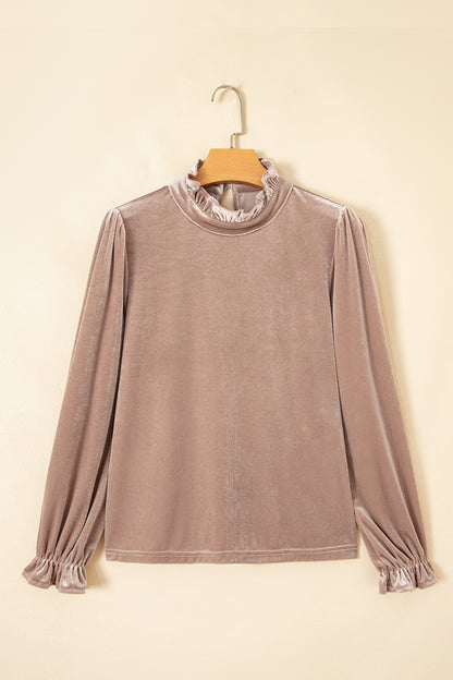 Smoke Gray Western Style Long Sleeve Stand Neck Velvet Top