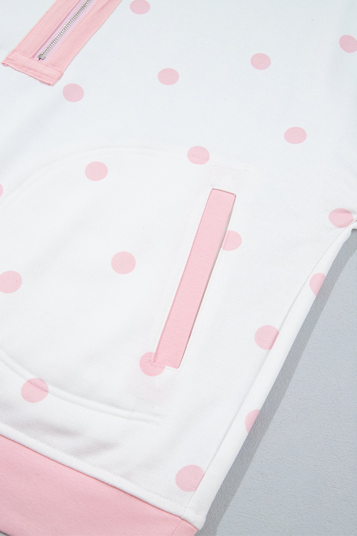 Pink Polka Dot Half Zip Drop Shoulder Relaxed Sweatshirt