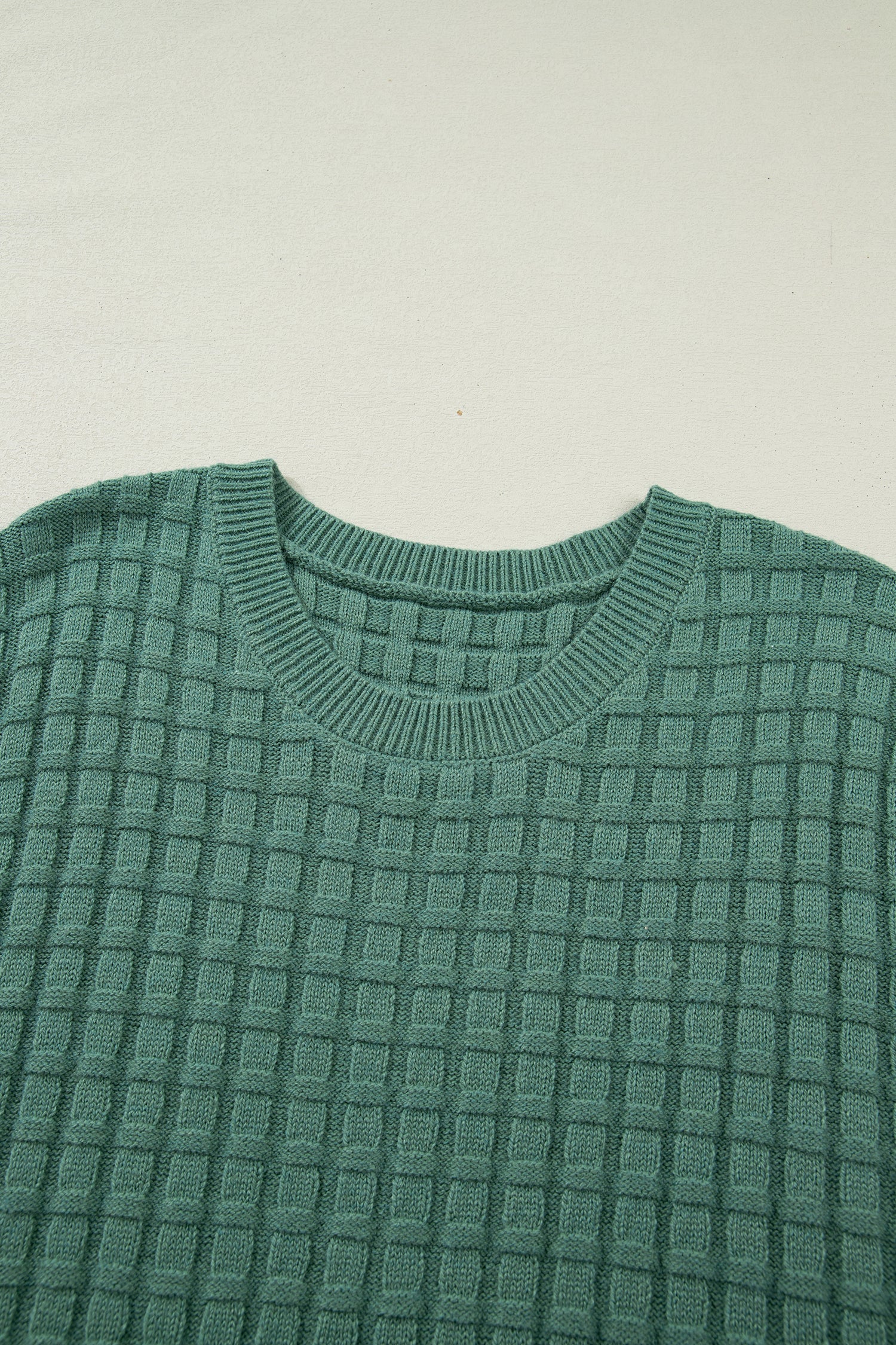 Mist Green Plus Size Solid Color Textured Knit Short Sleeve Sweater