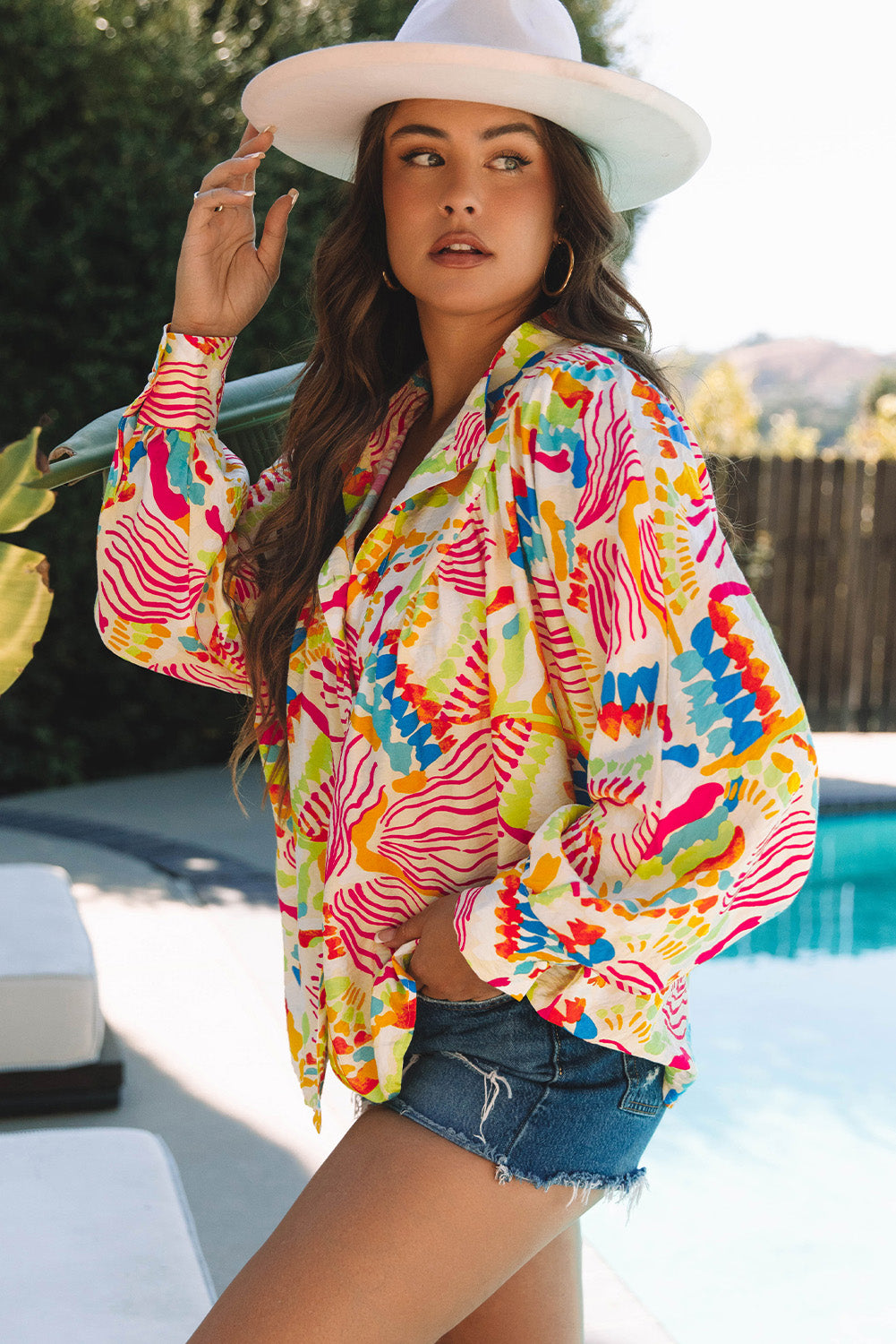 Chemise oversize orange à imprimé abstrait