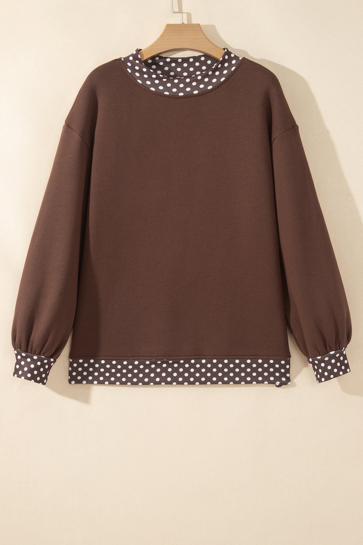 Brown Colorblock Polka Dot Contrast Trim Oversized Sweatshirt