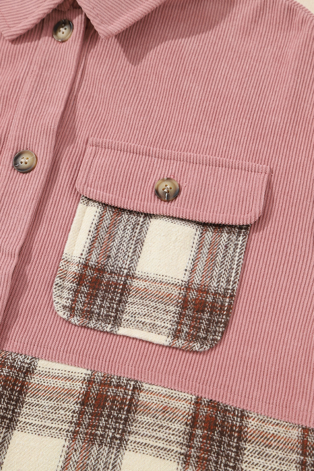 Veste-chemise patchwork à carreaux et cordons avec poches à rabat 