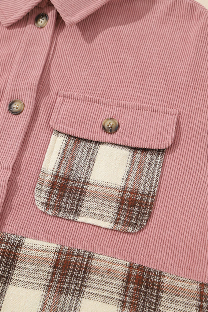 Veste-chemise patchwork à carreaux et cordons avec poches à rabat 