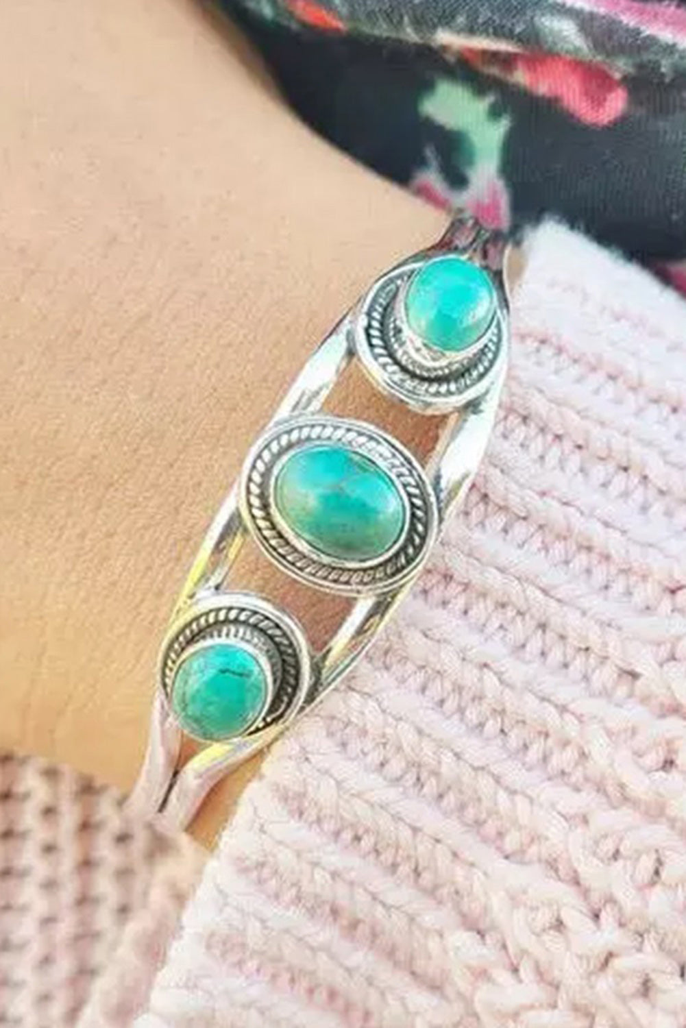 Boho Turquoise Gem Beaded Open Bracelet
