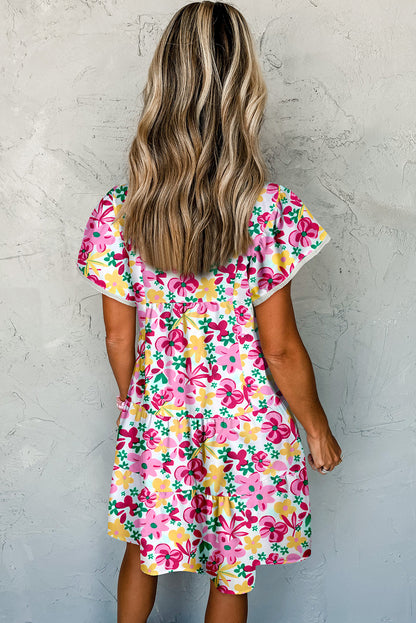 Robe kaki à imprimé croisé et col en V, manches flottantes