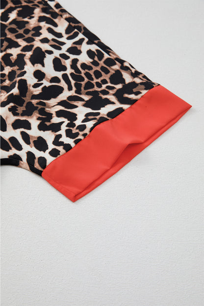 Ensemble pantalon ample à imprimé animal marron et bords contrastés