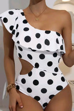 White Polka Dot Ruffled One-shoulder One Piece Swimwear