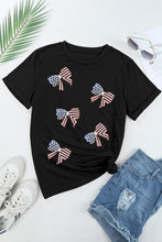 Black Sequined Flag Bowknot Graphic T Shirt
