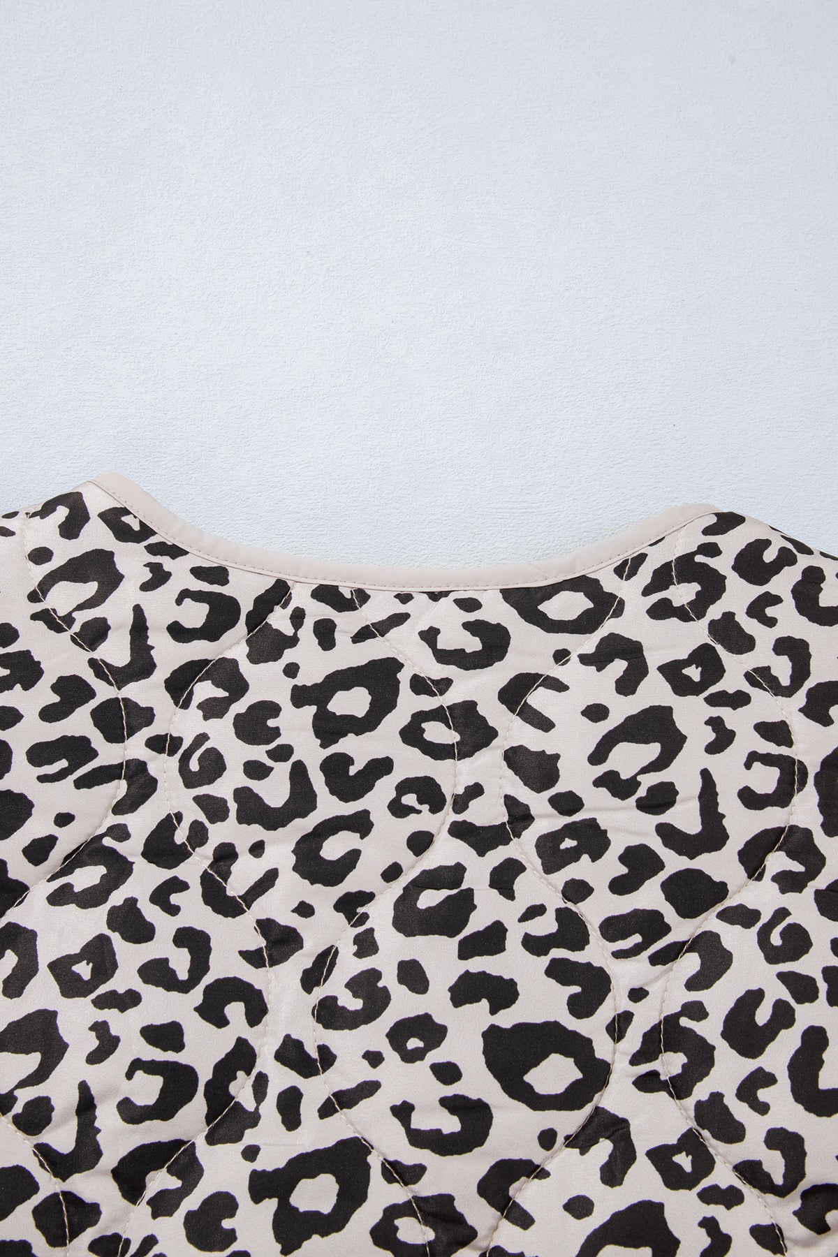 Khaki Leopard Print Patch Pockets Binding Tape Long Sleeve Regular Fit Jacket