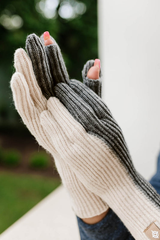 Guantes de pantalla táctil de punto con bloques de color gris 