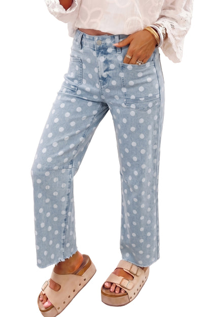 Sky Blue Polka Dot Casual Slim Fit Jeans