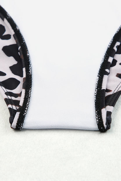 Traje de baño tankini con tiras y escote de muesca en contraste de cintura alta