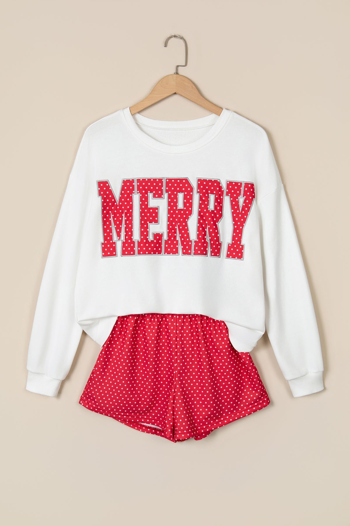 Red Plaid/ Polka Dot MERRY Holiday Long Sleeve Top and Shorts Set