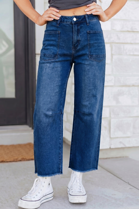 Sail Blue Frayed Cropped Straight Jeans