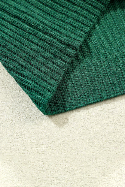 Pull à manches courtes en tricot côtelé vert noirâtre avec poches plaquées