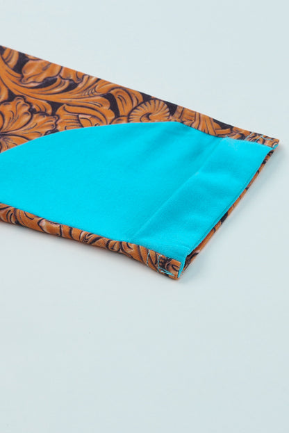 Sudadera con capucha de talla grande con bloques de color y estampado occidental