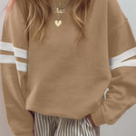 Light French Beige Varsity Striped Detail Drop Shoulder Oversized Sweatshirt