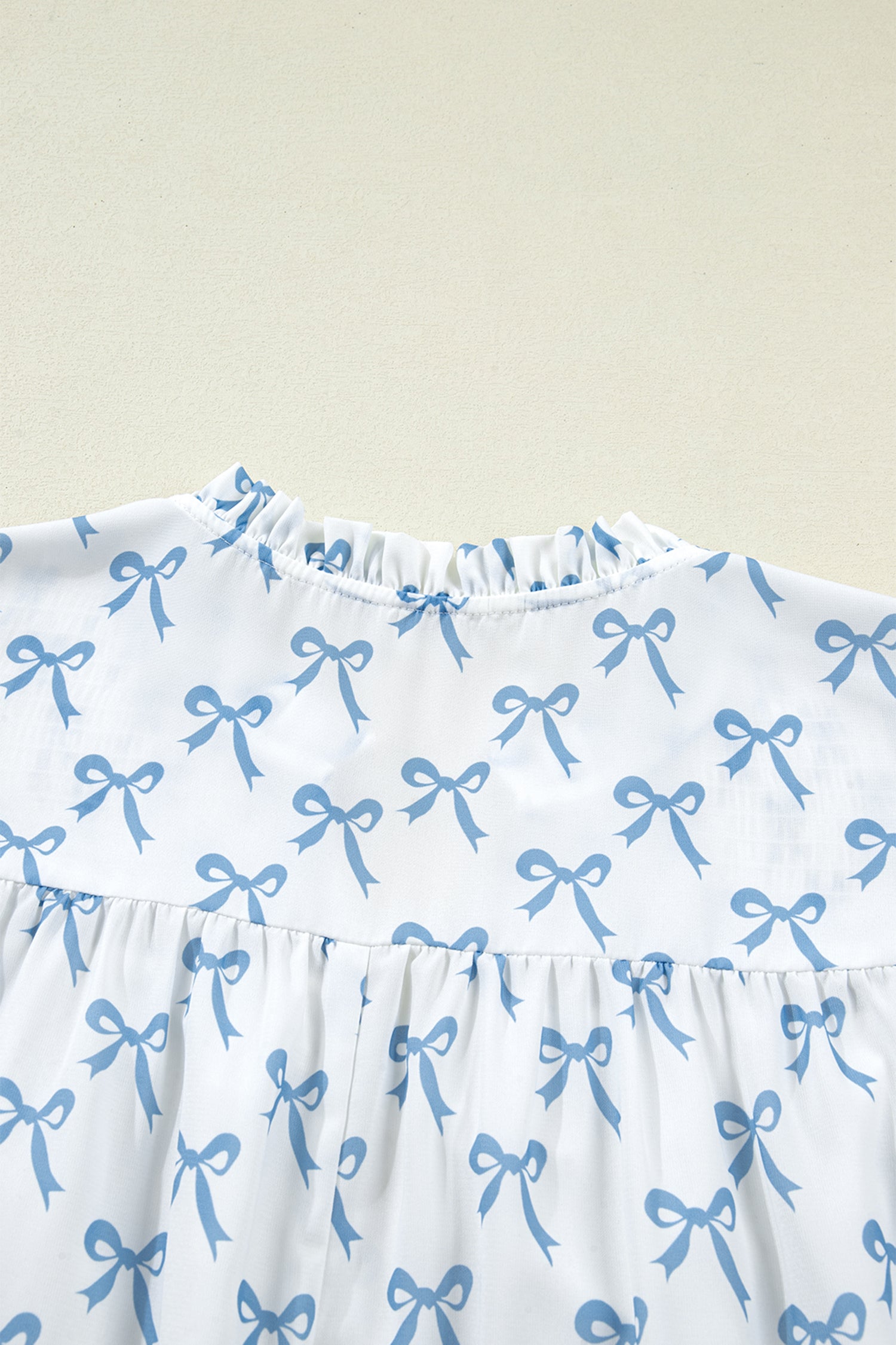 Sky Blue Ruffled Short Sleeve Plus Size Bow Top