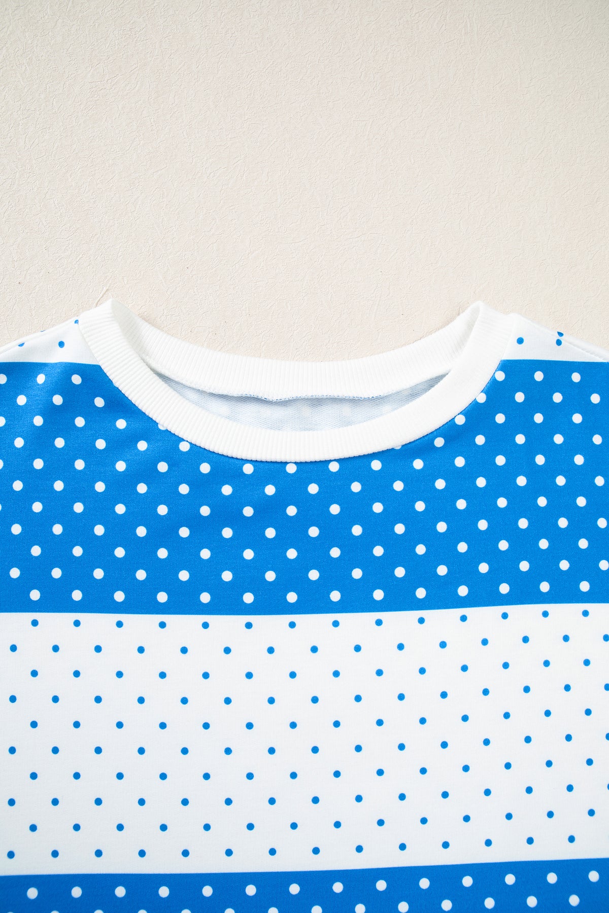 Blue Polka Dot Patchwork Colorblock Long Sleeve Top