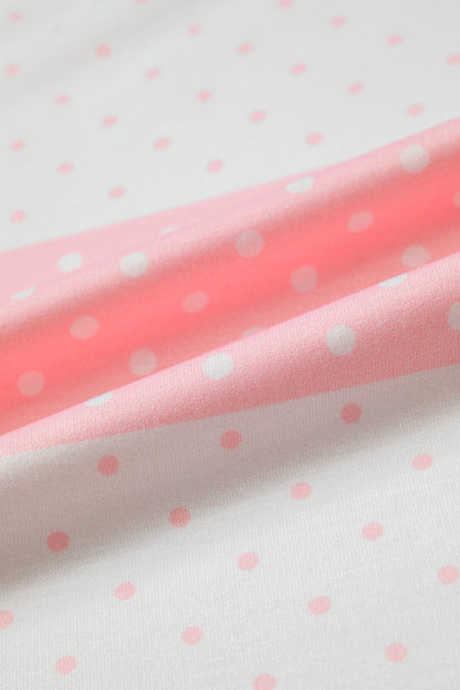 Pink Polka Dot Patchwork Colorblock Long Sleeve Top