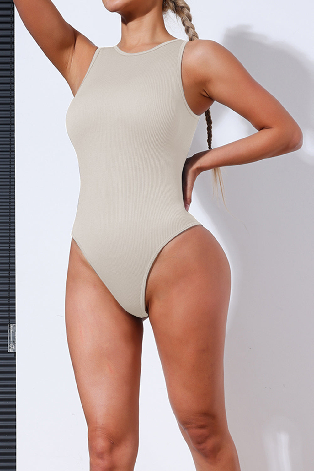 Solid Color Ribbed Sleeveless Sport Romper