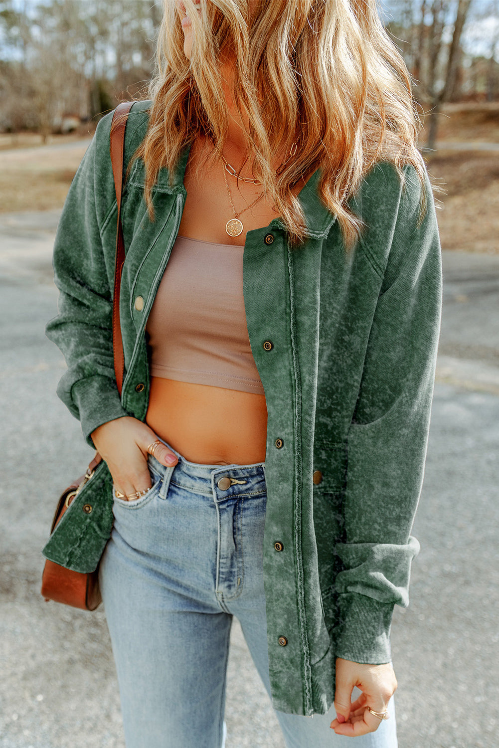 Chaqueta con botones y bolsillo con solapa lavada vintage roja