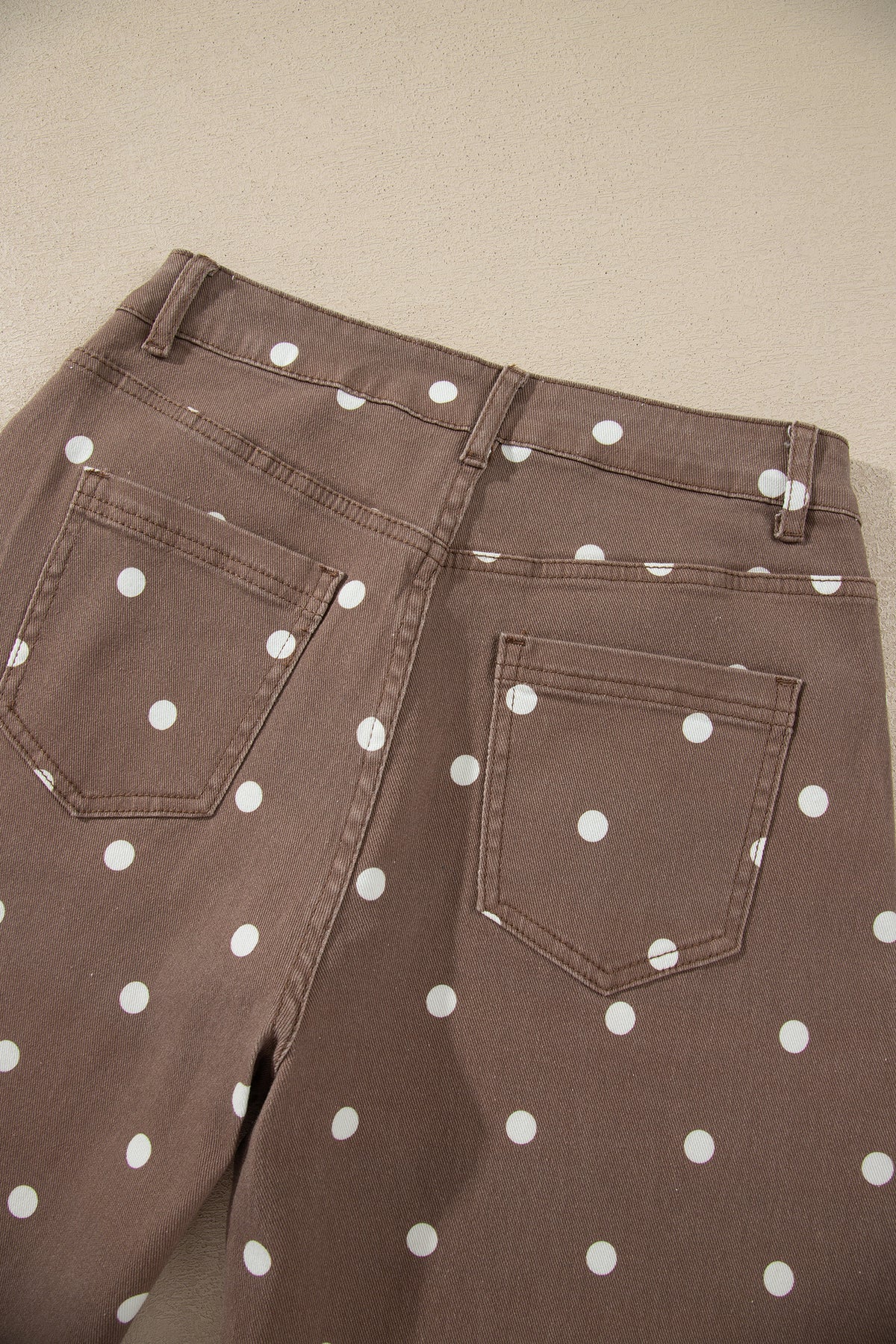 Pink Tailored Seam Polka Dot Print Ankle Length Casual Jeans