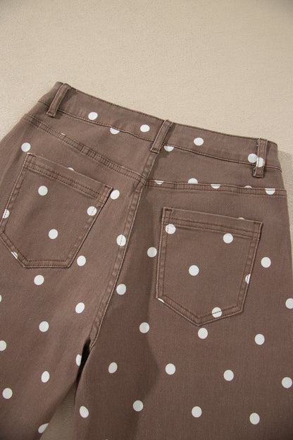 Pink Tailored Seam Polka Dot Print Ankle Length Casual Jeans