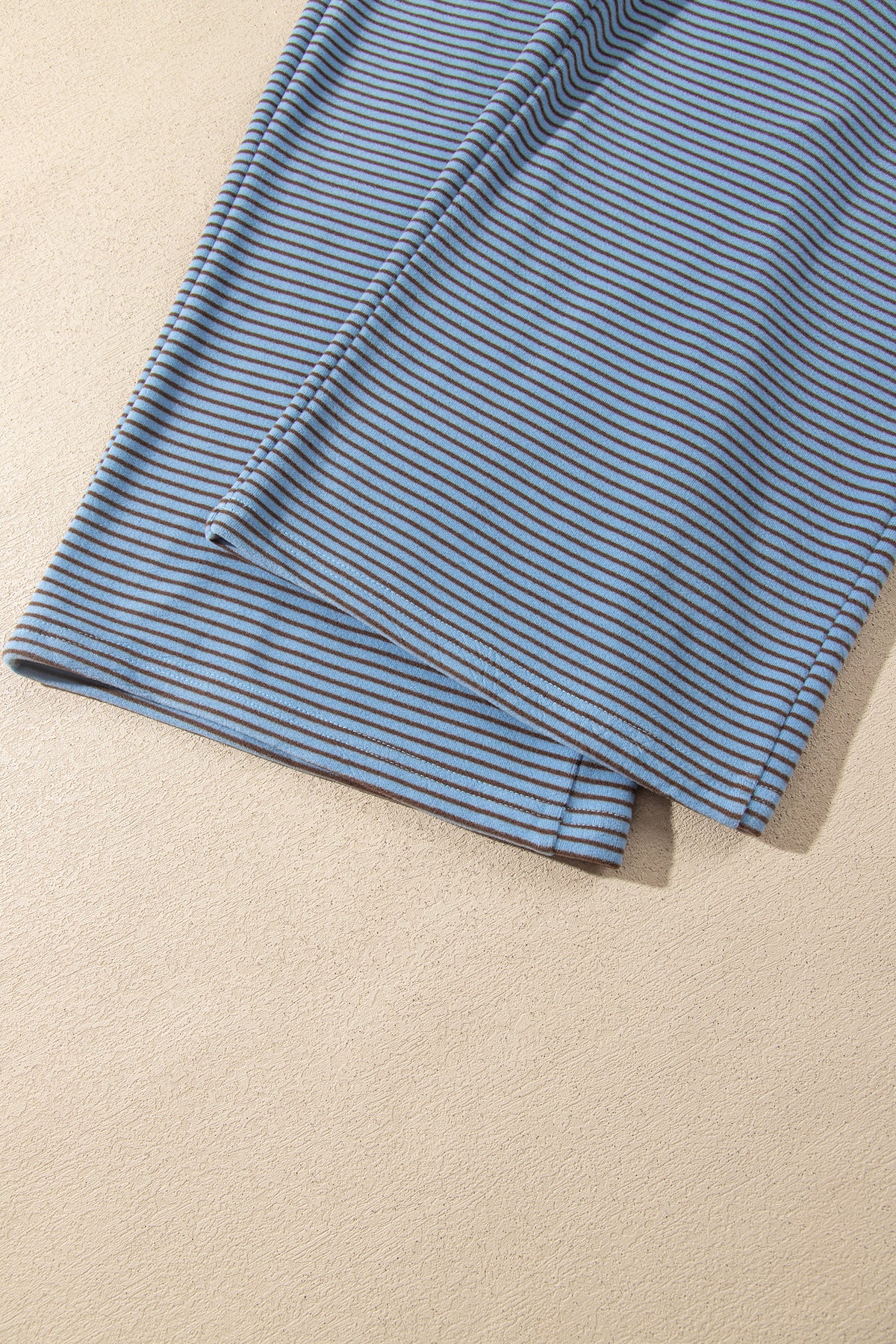 Blue Stripe Contrast Trim Round Neck Oversize Long Sleeve Top 2pcs Pant Set